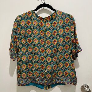 Anthropologie Tanvi Kedia 100% Silk Beaded Brenna Top Button-Back, Size XS